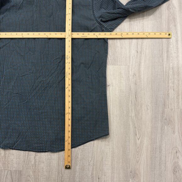 Vintage Wrangler Wrancher Shirt Men's XL Black Blue Snap Button Geometric 90s - Picture 6 of 7